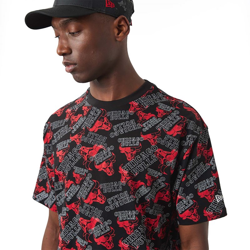 Black New Era Chicago Bulls Logo Print Oversized T-Shirt | ODPH25840