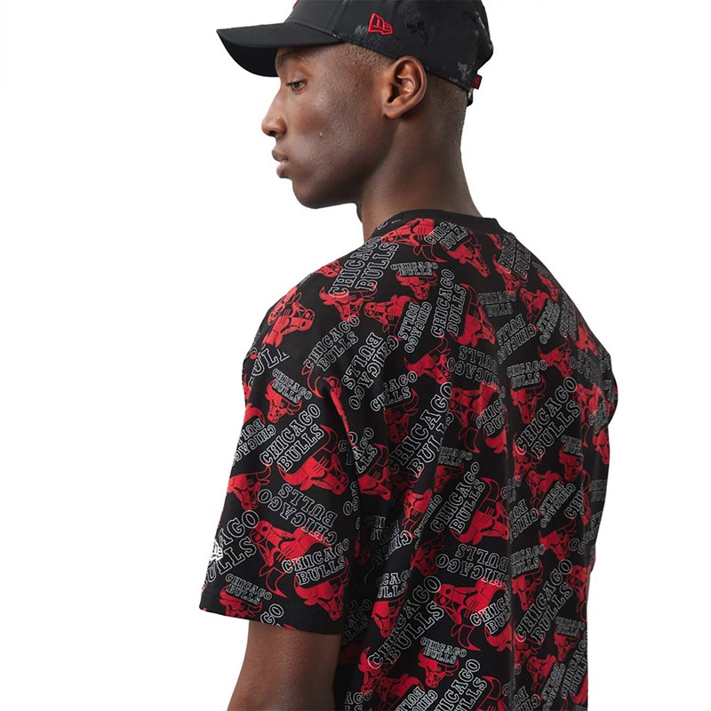 Black New Era Chicago Bulls Logo Print Oversized T-Shirt | ODPH25840