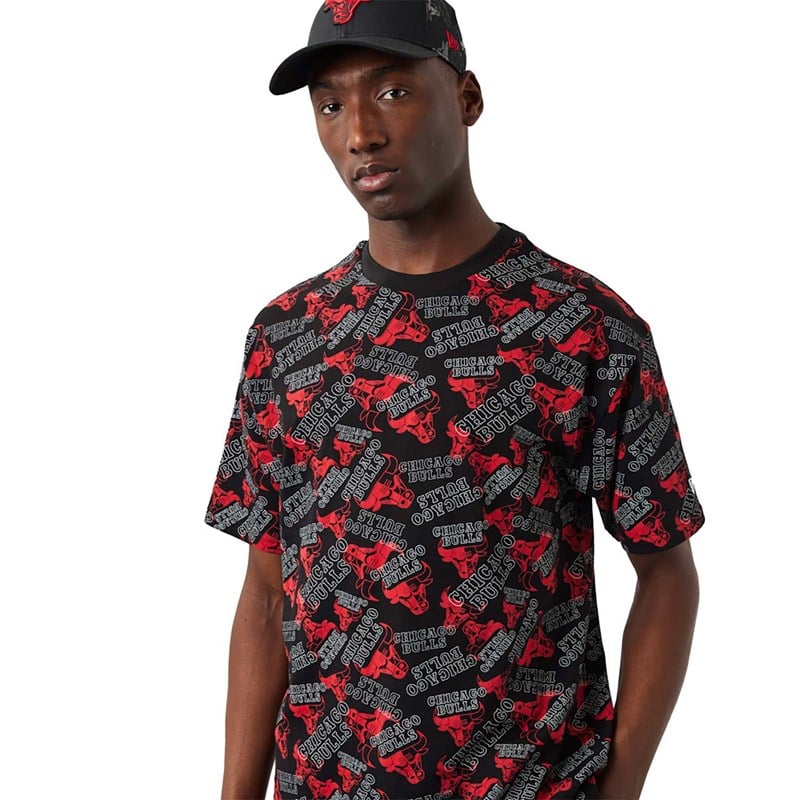 Black New Era Chicago Bulls Logo Print Oversized T-Shirt | ODPH25840