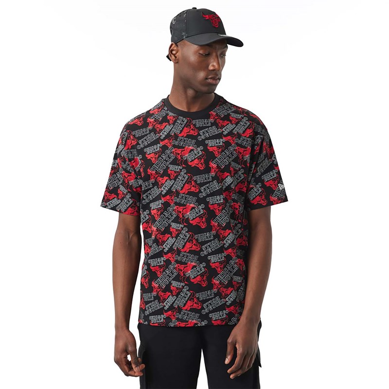 Black New Era Chicago Bulls Logo Print Oversized T-Shirt | ODPH25840