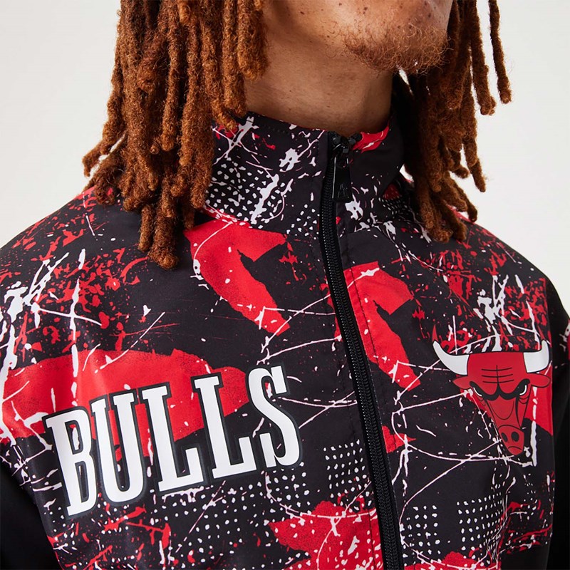 Black New Era Chicago Bulls NBA All Over Print Track Jacket | HERL58143