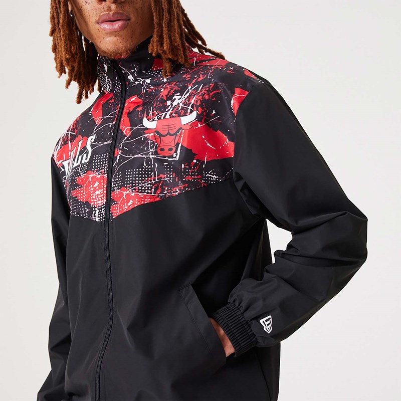 Black New Era Chicago Bulls NBA All Over Print Track Jacket | HERL58143