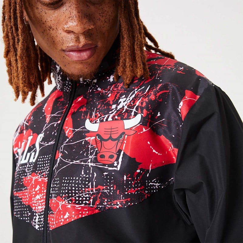 Black New Era Chicago Bulls NBA All Over Print Track Jacket | HERL58143