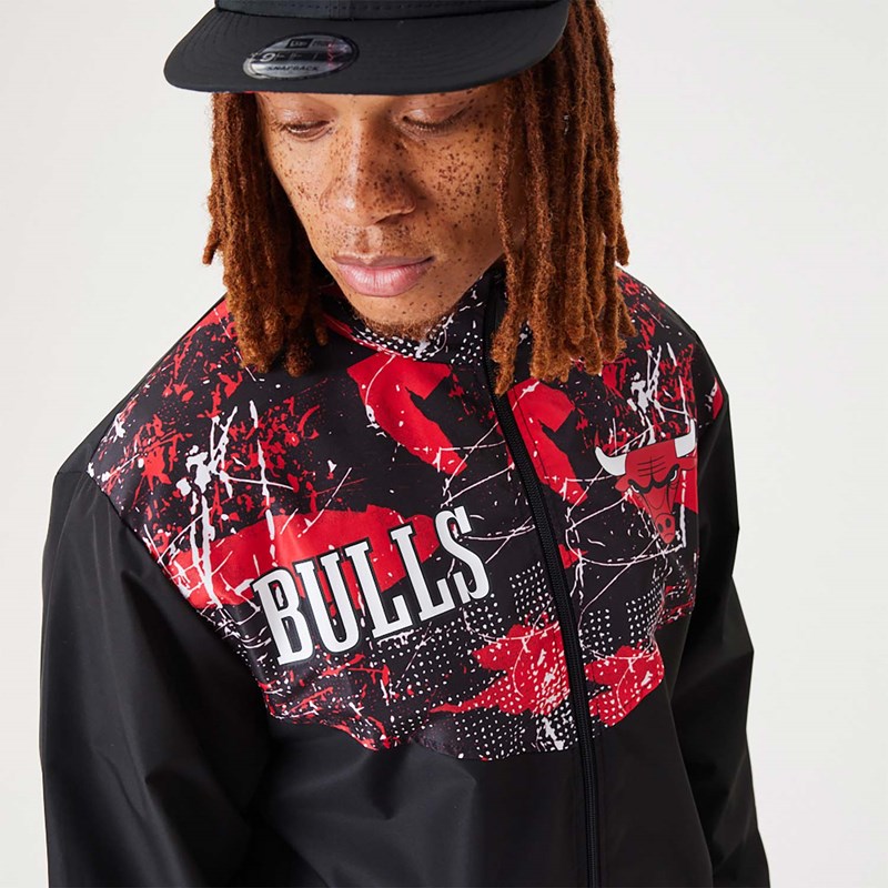 Black New Era Chicago Bulls NBA All Over Print Track Jacket | HERL58143