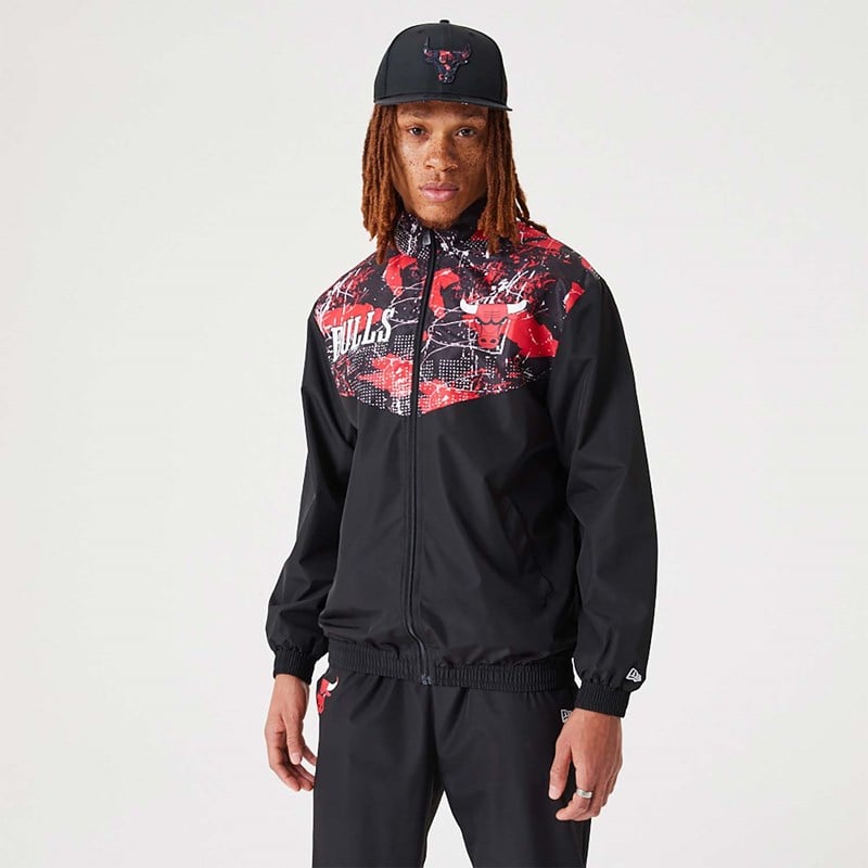 Black New Era Chicago Bulls NBA All Over Print Track Jacket | HERL58143