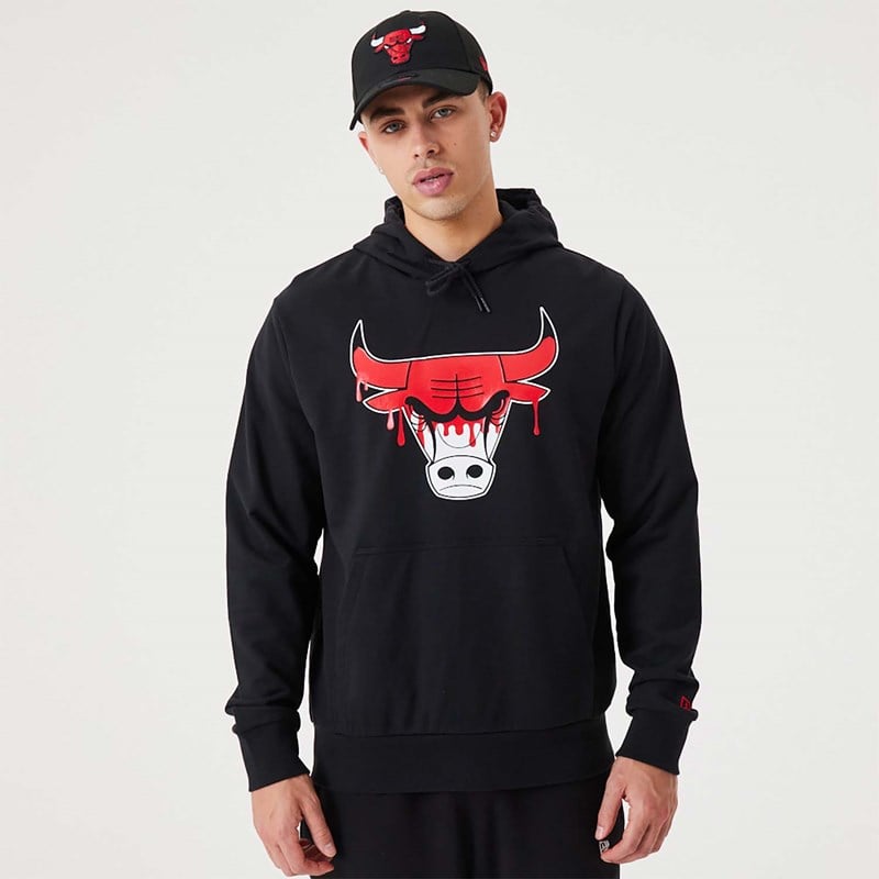 Black New Era Chicago Bulls NBA Drip Logo Pullover Hoodie | AZWO71896