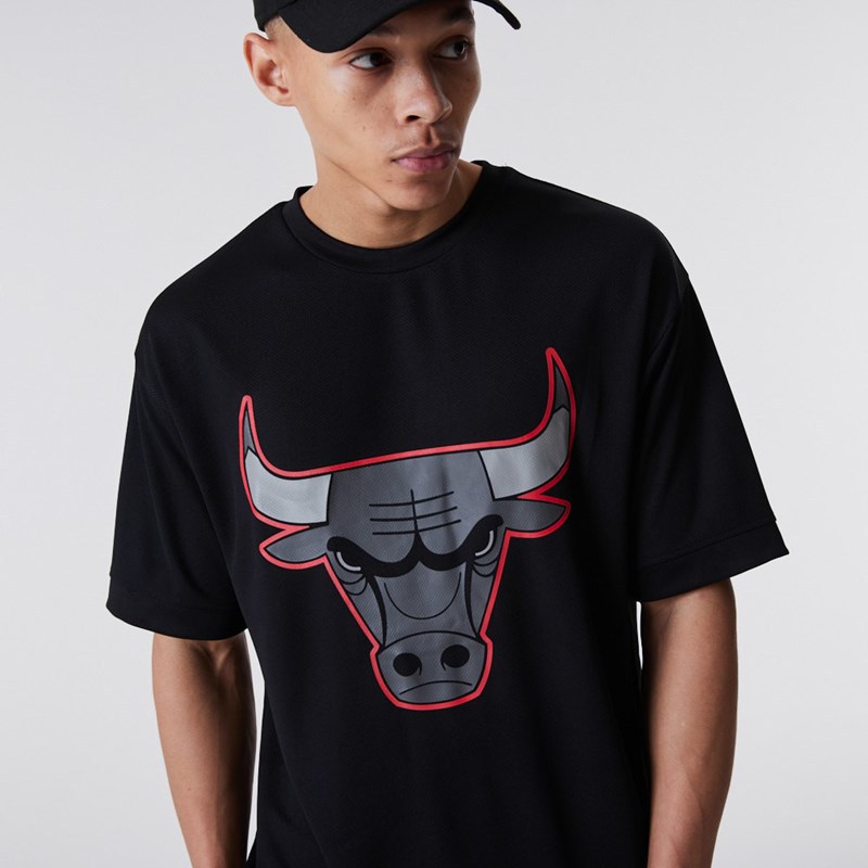 Black New Era Chicago Bulls NBA Outline Mesh T-Shirt | HINB43085