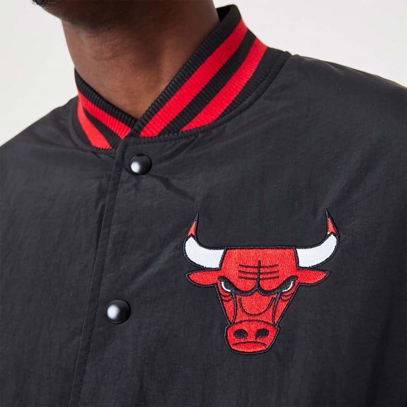 Black New Era Chicago Bulls NBA Script Bomber Jacket | XTBP67421