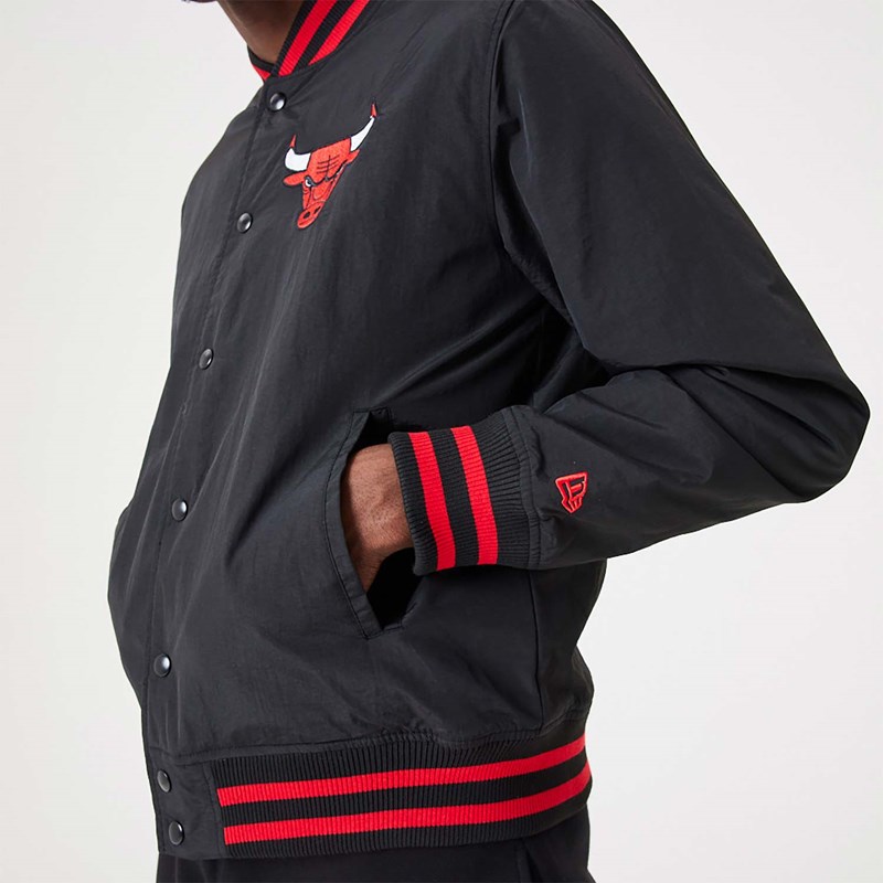 Black New Era Chicago Bulls NBA Script Bomber Jacket | XTBP67421