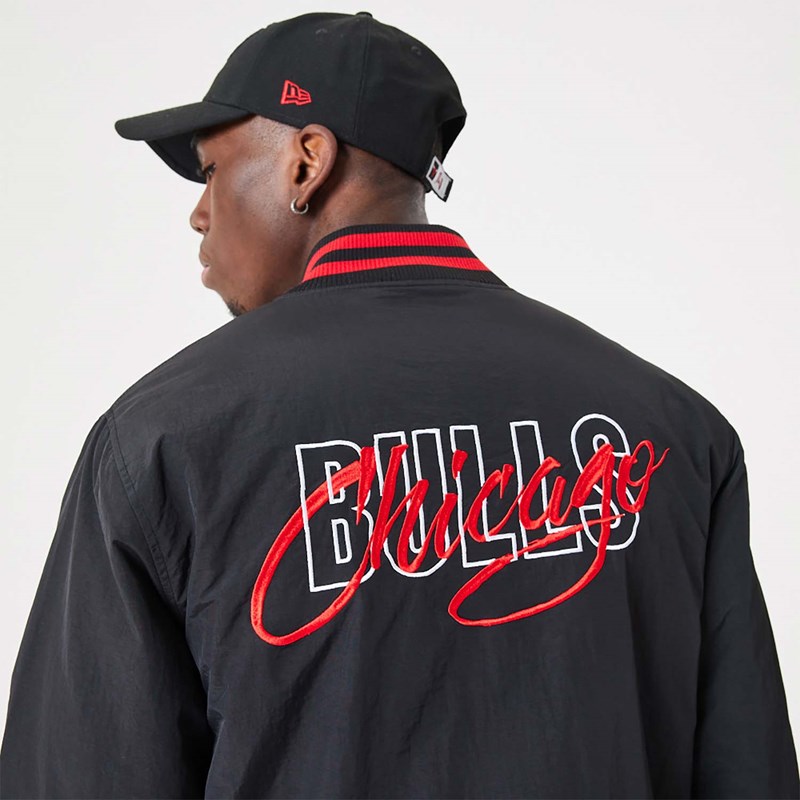 Black New Era Chicago Bulls NBA Script Bomber Jacket | XTBP67421