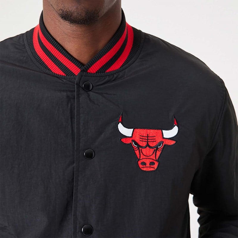 Black New Era Chicago Bulls NBA Script Bomber Jacket | XTBP67421