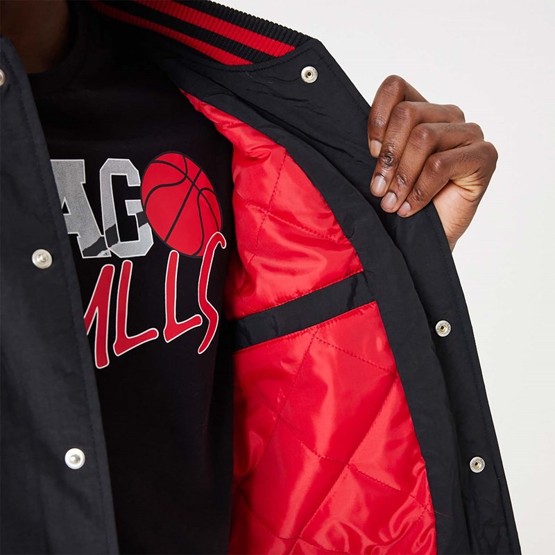 Black New Era Chicago Bulls NBA Script Bomber Jacket | XTBP67421