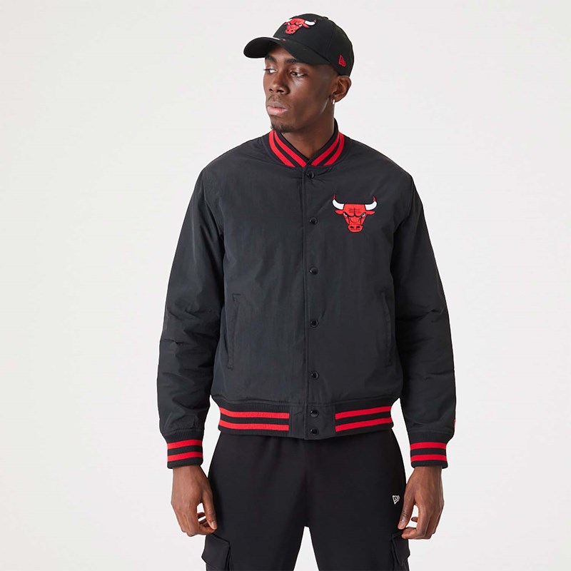 Black New Era Chicago Bulls NBA Script Bomber Jacket | XTBP67421