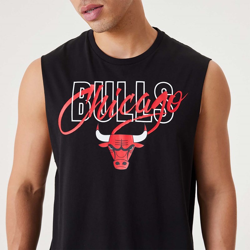 Black New Era Chicago Bulls NBA Script Essential Tank Top T-Shirt | DEUM12546