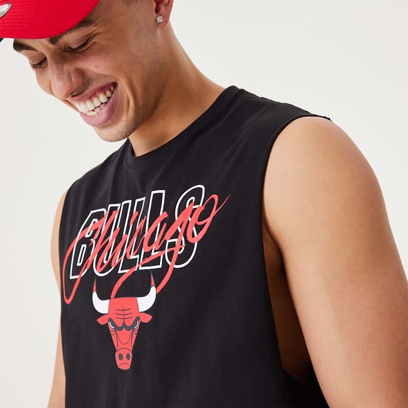 Black New Era Chicago Bulls NBA Script Essential Tank Top T-Shirt | DEUM12546