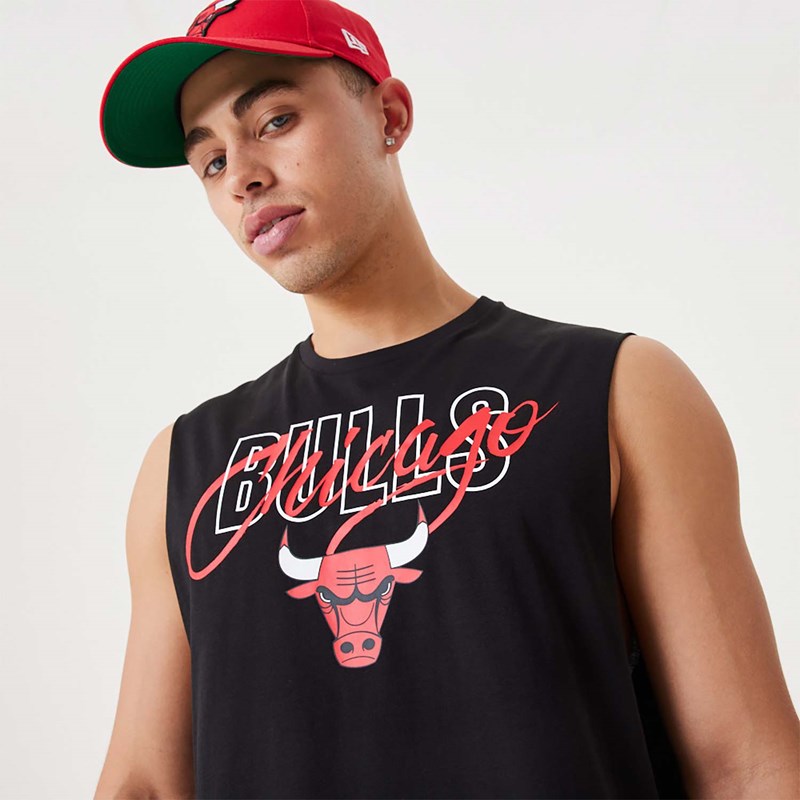 Black New Era Chicago Bulls NBA Script Essential Tank Top T-Shirt | DEUM12546