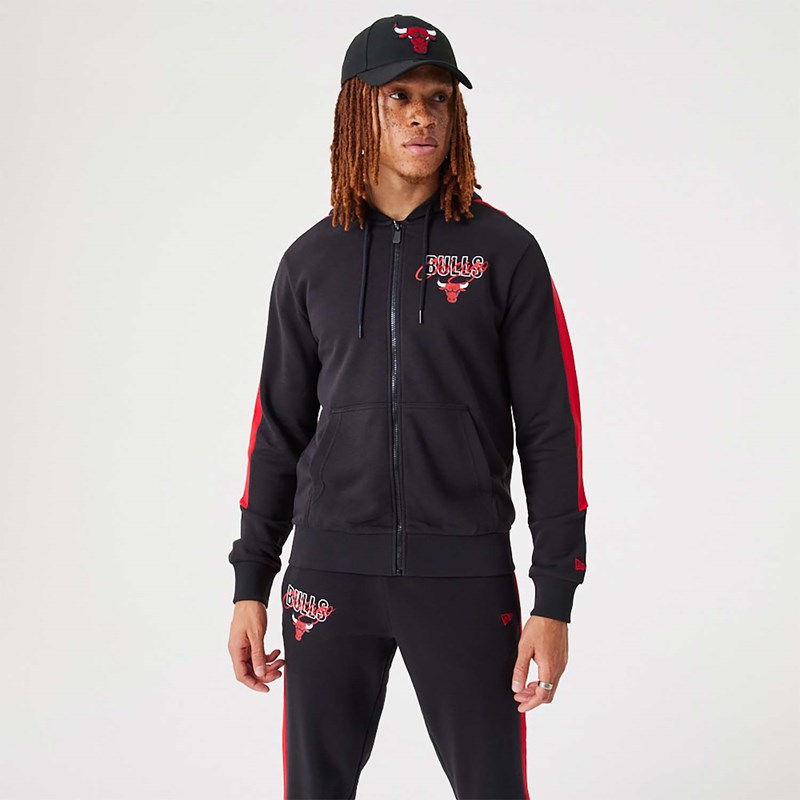 Black New Era Chicago Bulls NBA Script Full-zip Hoodie | BQIC29107