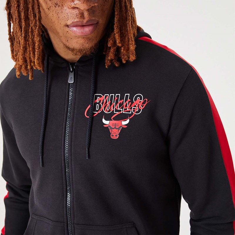 Black New Era Chicago Bulls NBA Script Full-zip Hoodie | BQIC29107