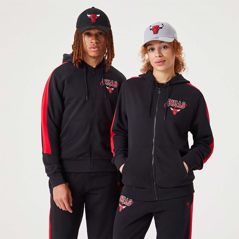 Black New Era Chicago Bulls NBA Script Full-zip Hoodie | BQIC29107