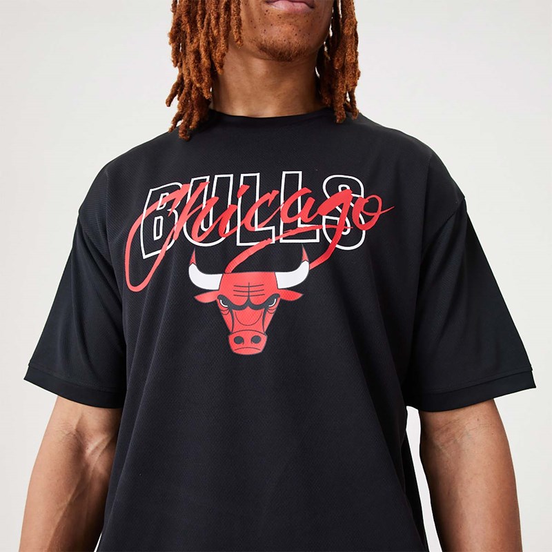 Black New Era Chicago Bulls NBA Script Oversized T-Shirt | ZCPS10392