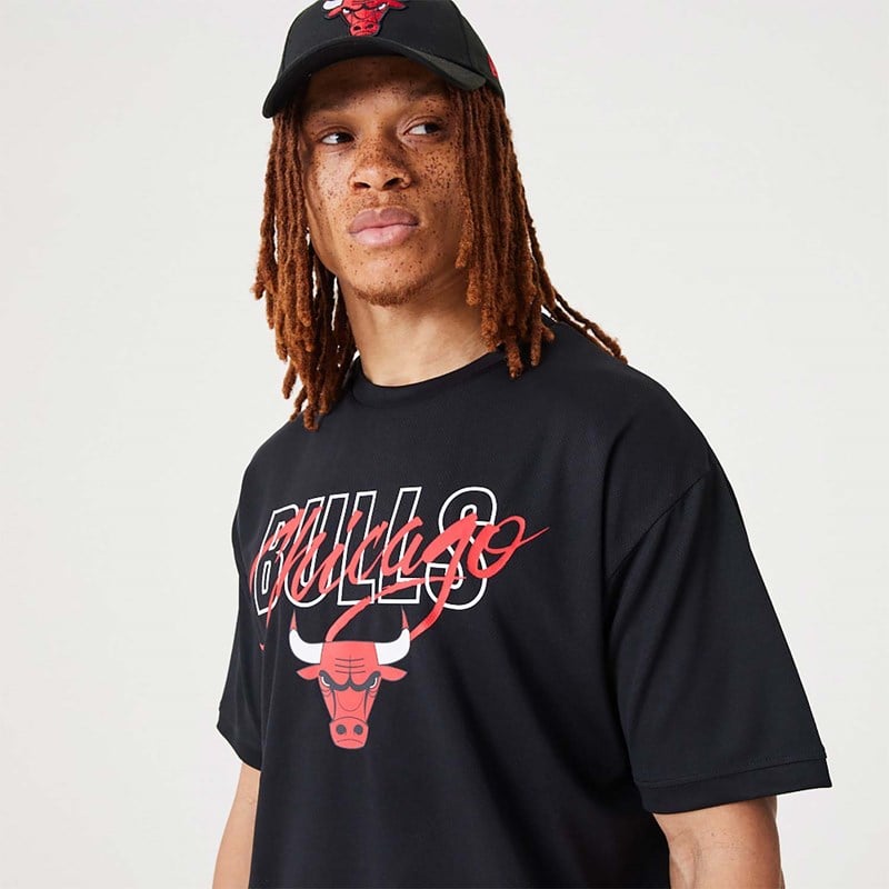 Black New Era Chicago Bulls NBA Script Oversized T-Shirt | ZCPS10392