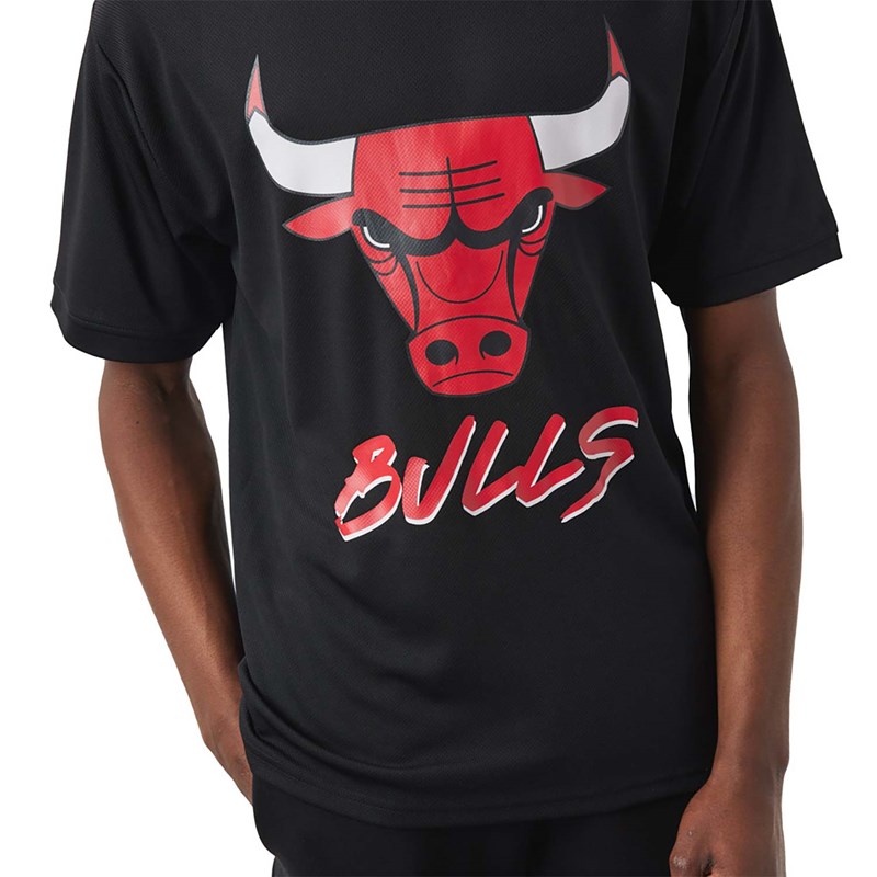 Black New Era Chicago Bulls NBA Script T-Shirt | FLIX90751