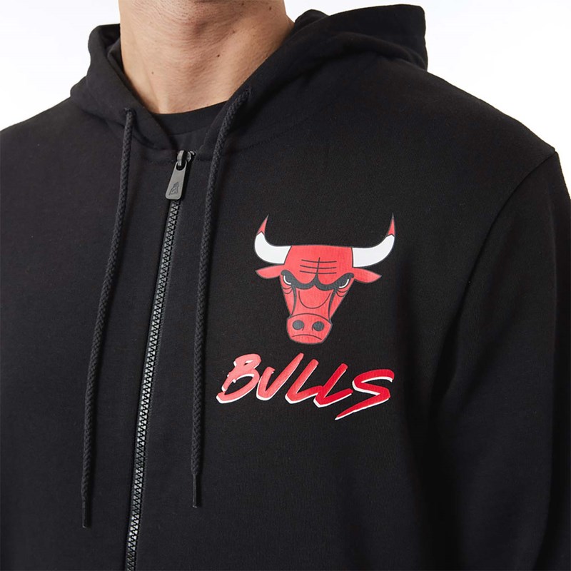 Black New Era Chicago Bulls NBA Script Zip Hoodie | QRSO24971