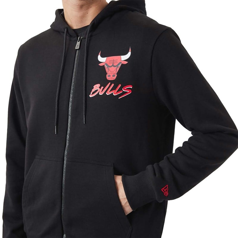 Black New Era Chicago Bulls NBA Script Zip Hoodie | QRSO24971