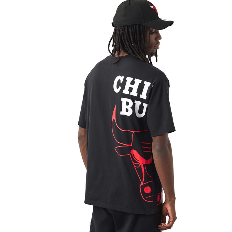 Black New Era Chicago Bulls NBA Side Logo T-Shirt | FSER39564