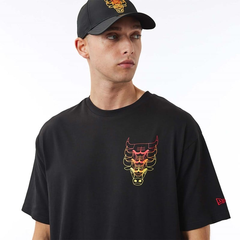 Black New Era Chicago Bulls NBA Stacked T-Shirt | IULJ74058