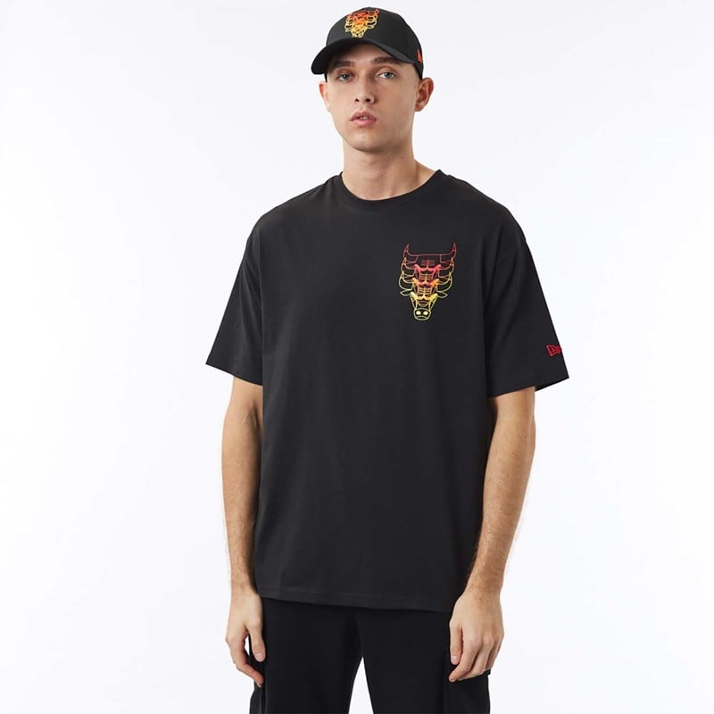 Black New Era Chicago Bulls NBA Stacked T-Shirt | IULJ74058