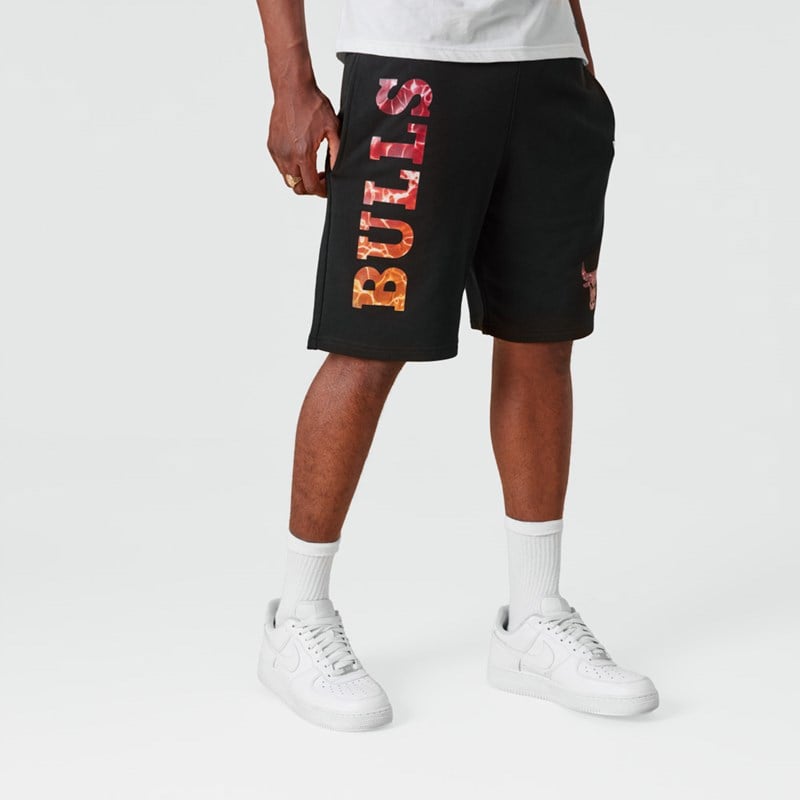 Black New Era Chicago Bulls NBA Team Colour Water Print Shorts | GBQL40716