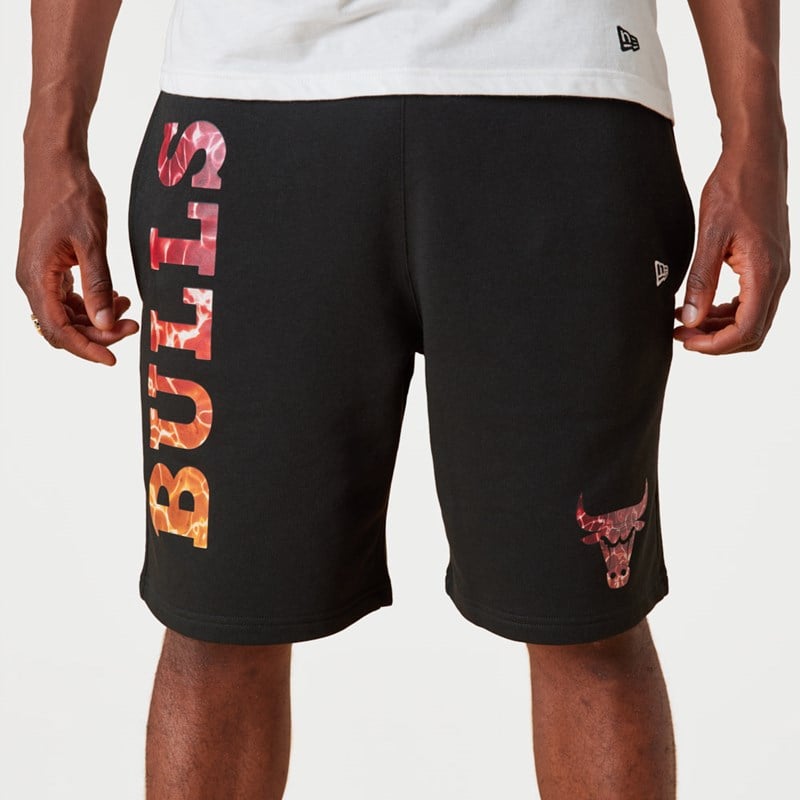 Black New Era Chicago Bulls NBA Team Colour Water Print Shorts | GBQL40716