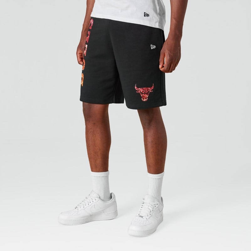 Black New Era Chicago Bulls NBA Team Colour Water Print Shorts | GBQL40716