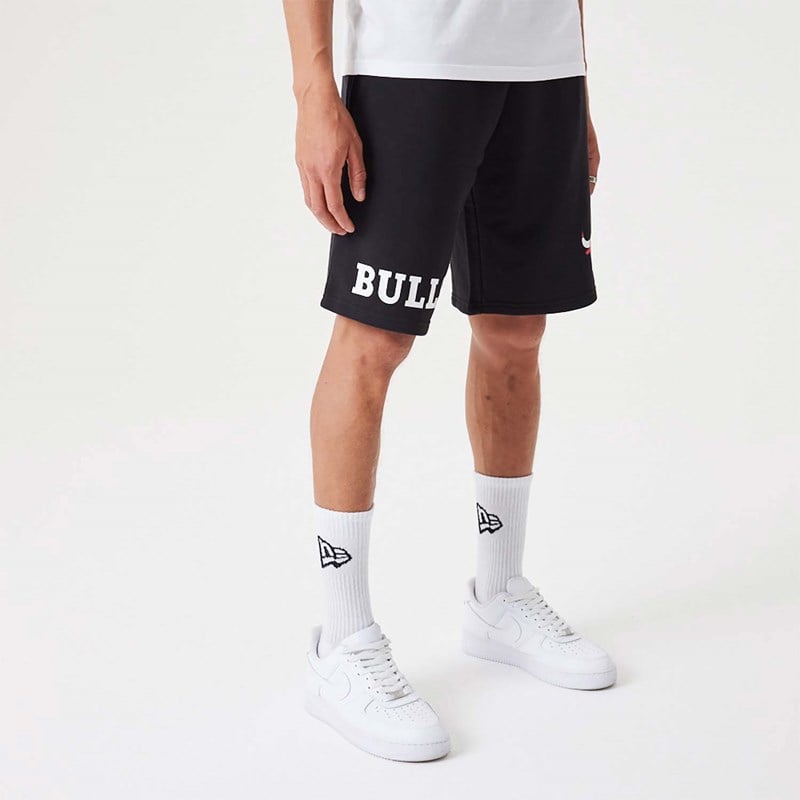 Black New Era Chicago Bulls NBA Wordmark Oversized Shorts | CPIO54980