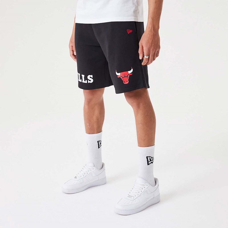 Black New Era Chicago Bulls NBA Wordmark Oversized Shorts | CPIO54980