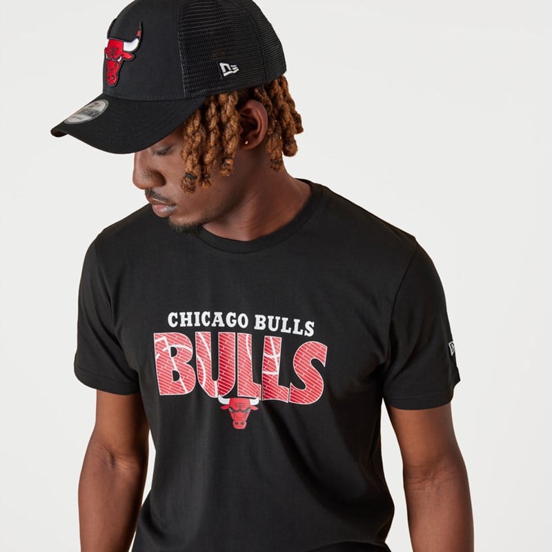 Black New Era Chicago Bulls NBA Wordmark T-Shirt | YBLZ75186