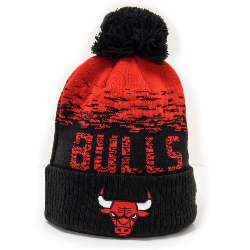 Black New Era Chicago Bulls Ombre Bobble Beanie Hat Knit | CZDS09184