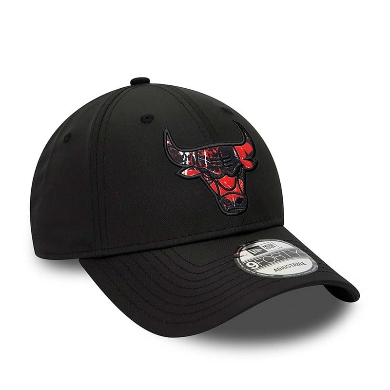 Black New Era Chicago Bulls Print Infill Adjustable Cap 9forty | LZAM47381