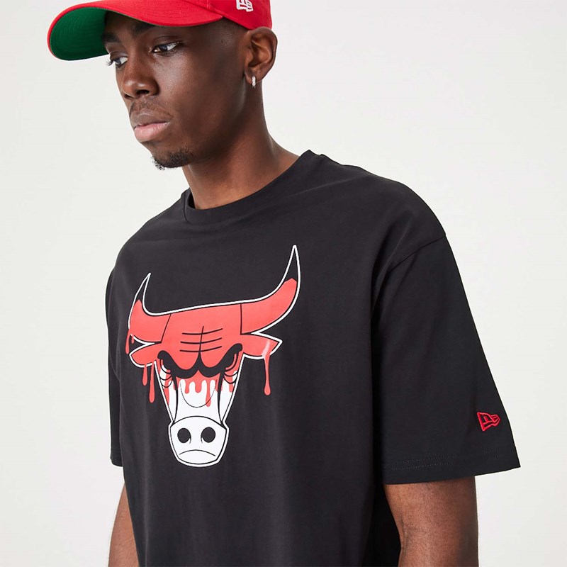 Black New Era Chicago NBA Drip Logo Bulls T-Shirt | OGSZ01274