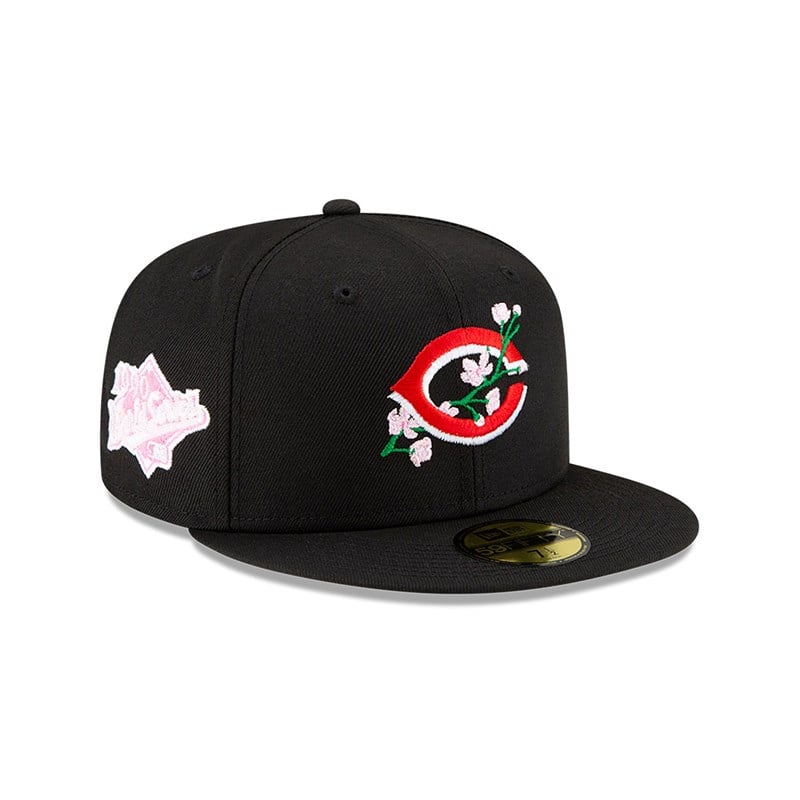 Black New Era Cincinnati Reds Side Patch Bloom Fitted Cap 59fifty | GLAS89142