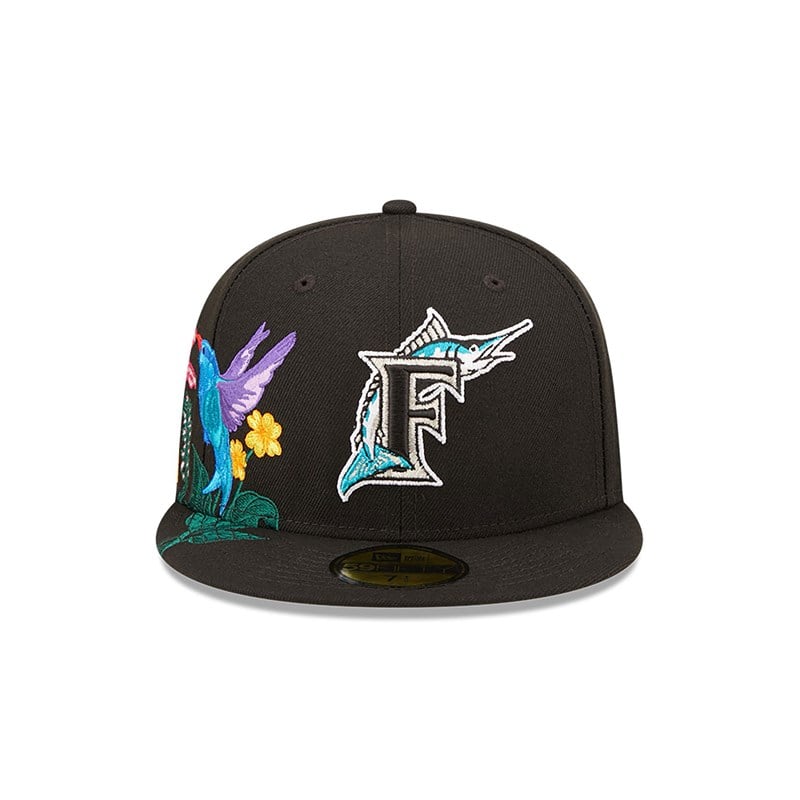 Black New Era Florida Marlins MLB Blooming Fitted Cap 59fifty | DXWZ68273