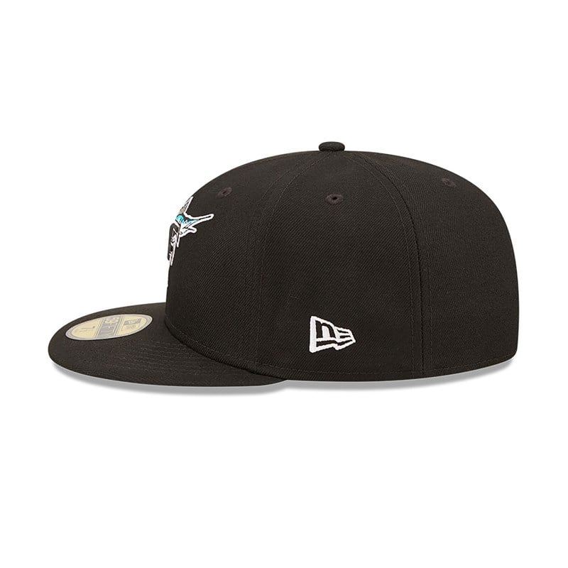 Black New Era Florida Marlins MLB Blooming Fitted Cap 59fifty | DXWZ68273