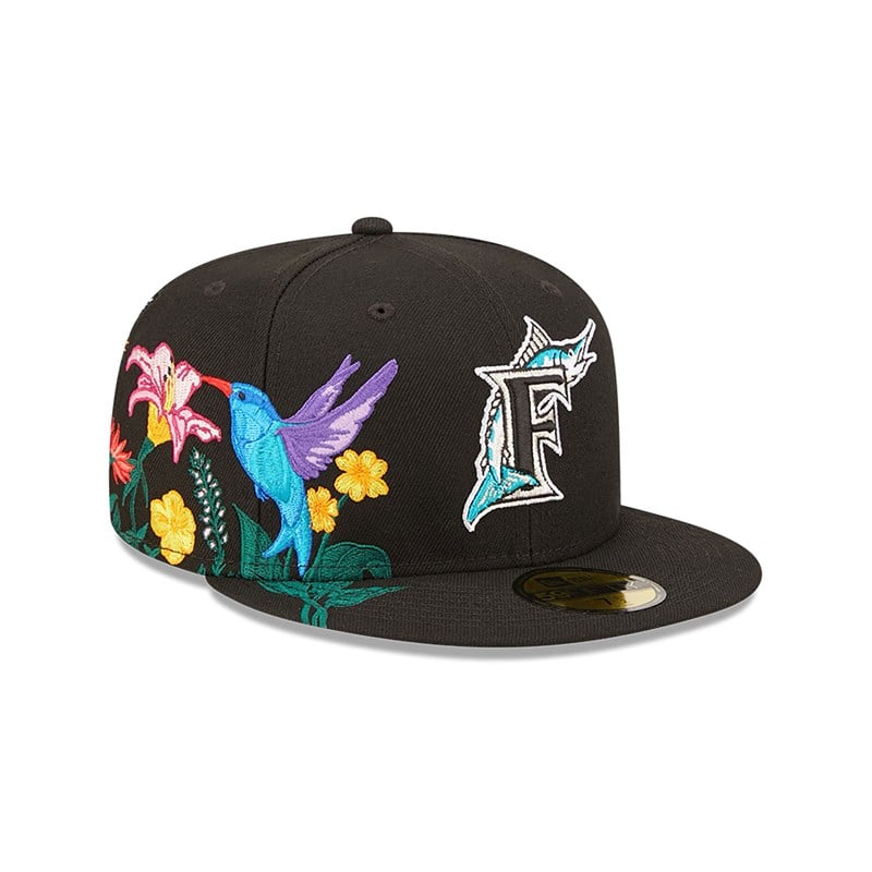 Black New Era Florida Marlins MLB Blooming Fitted Cap 59fifty | DXWZ68273