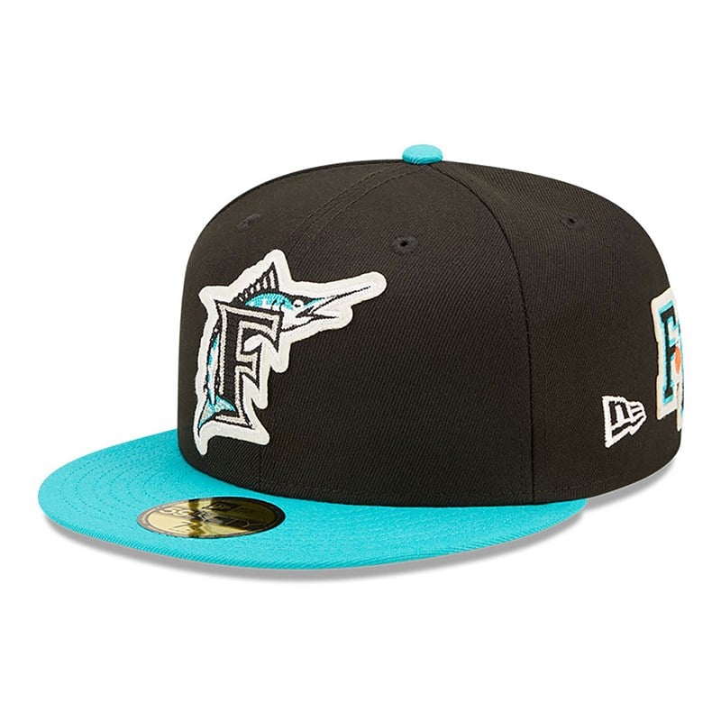 Black New Era Florida Marlins Ne Letterman Fitted Cap 59fifty | YWEJ37694