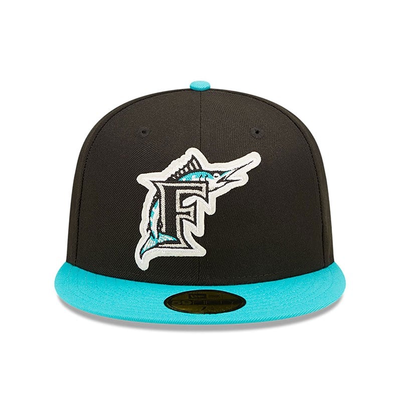 Black New Era Florida Marlins Ne Letterman Fitted Cap 59fifty | YWEJ37694