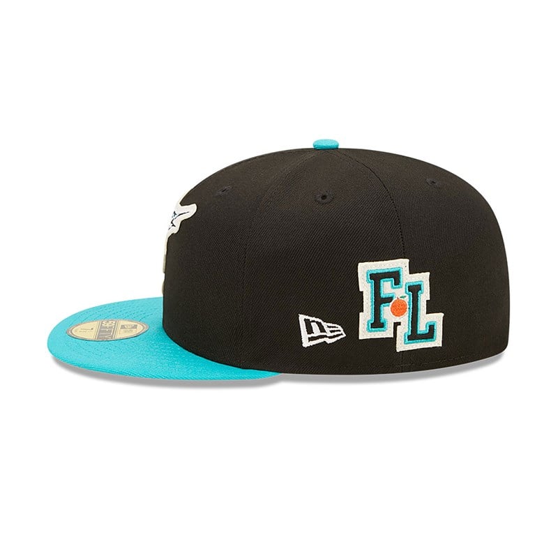 Black New Era Florida Marlins Ne Letterman Fitted Cap 59fifty | YWEJ37694