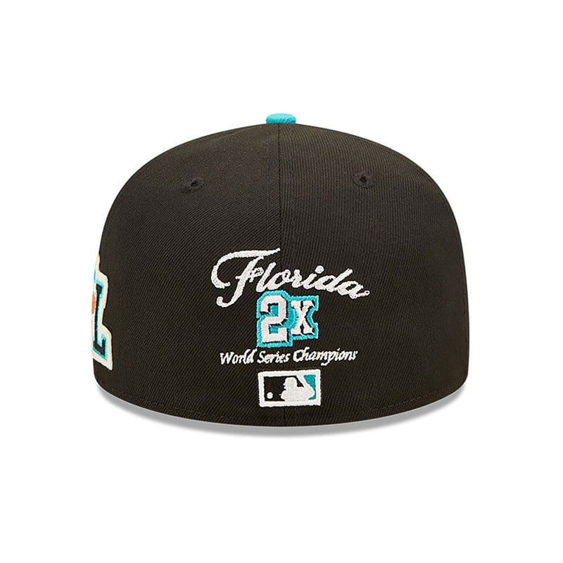 Black New Era Florida Marlins Ne Letterman Fitted Cap 59fifty | YWEJ37694