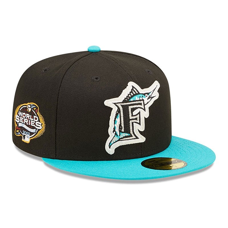 Black New Era Florida Marlins Ne Letterman Fitted Cap 59fifty | YWEJ37694