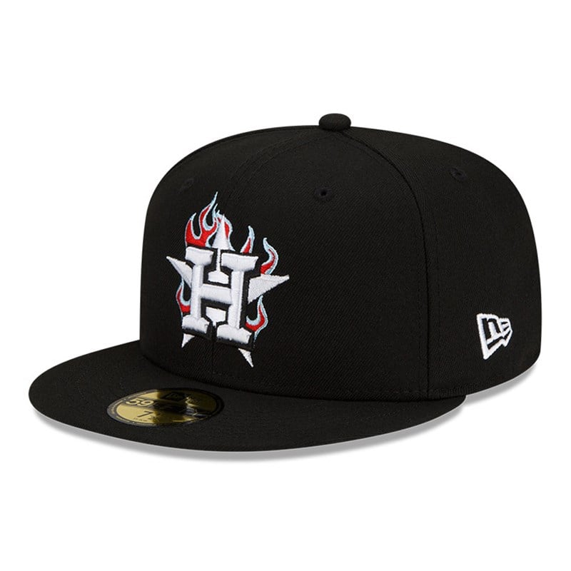 Black New Era Houston Astros MLB Team Fire Fitted Cap 59fifty | VUGS96450